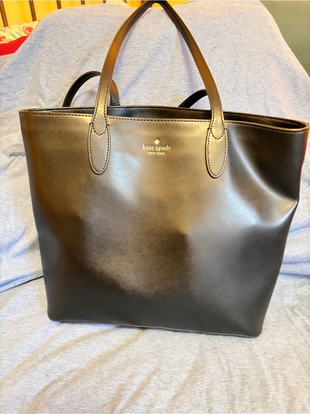 kate spade Black Leather Tote with Gold Logo